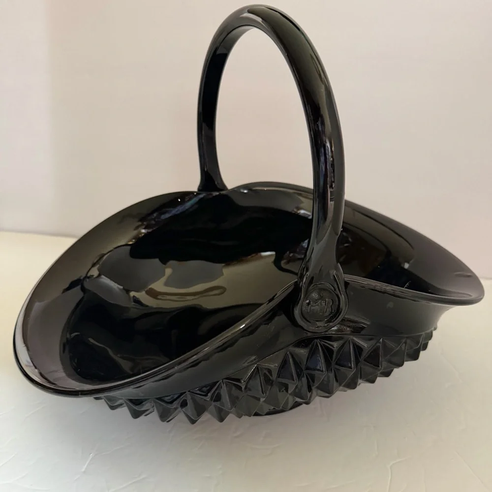 Indiana Glass Tiara Black Diamond Point Large Serving Basket